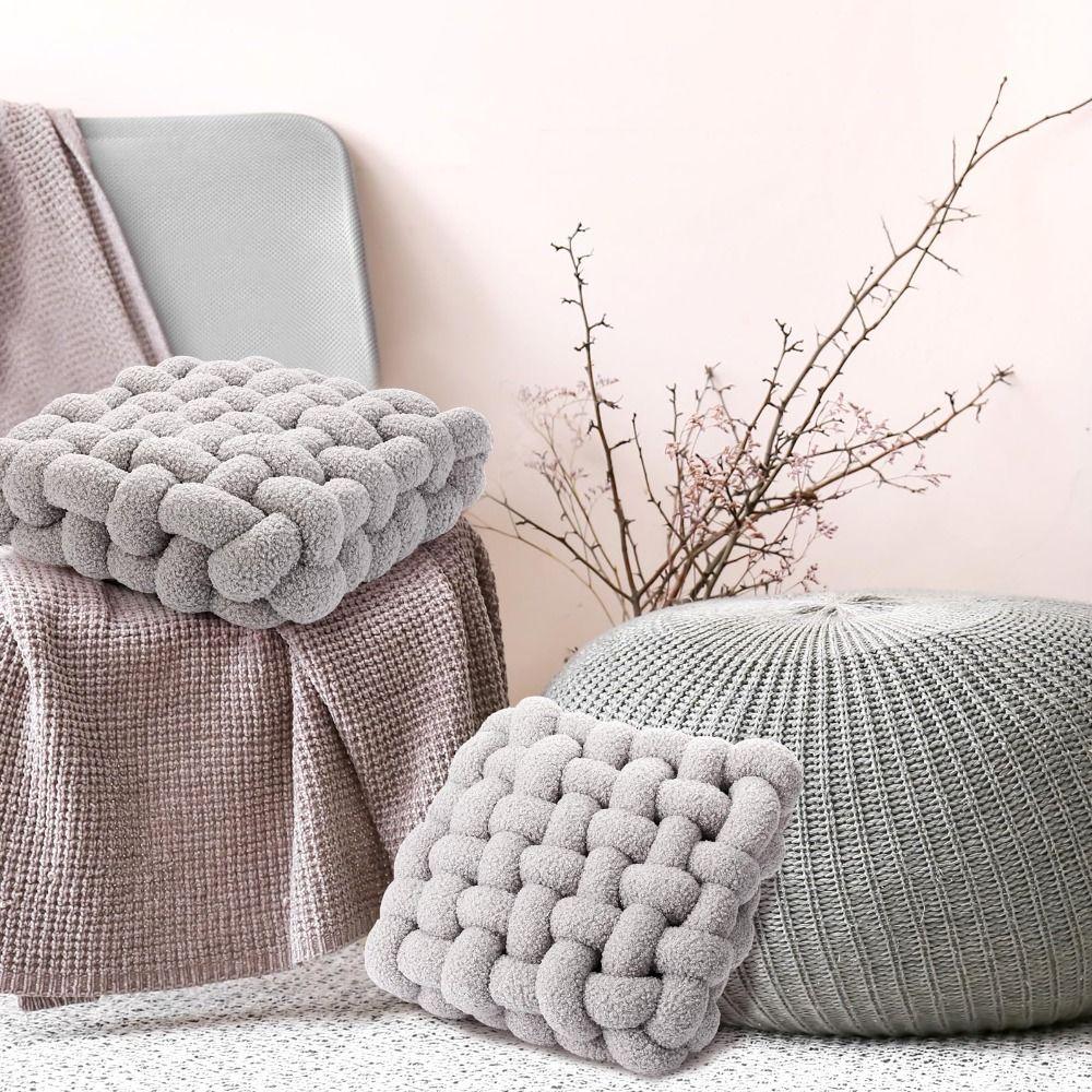 Einfarbige Knoten-Zierkissen 33CM Sofa Plüschkissen Weiches Fensterbankkissen Wohnzimmer