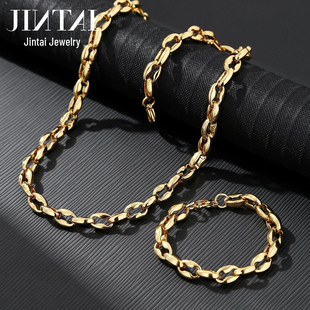 Men's European & American Style Chunky Necklace, Titanium Stainless Steel Flat Link Chain