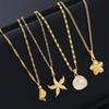 Ocean Vacation Style Starfish Shell Turtle Multi Charm Necklace Women's Jewelry
