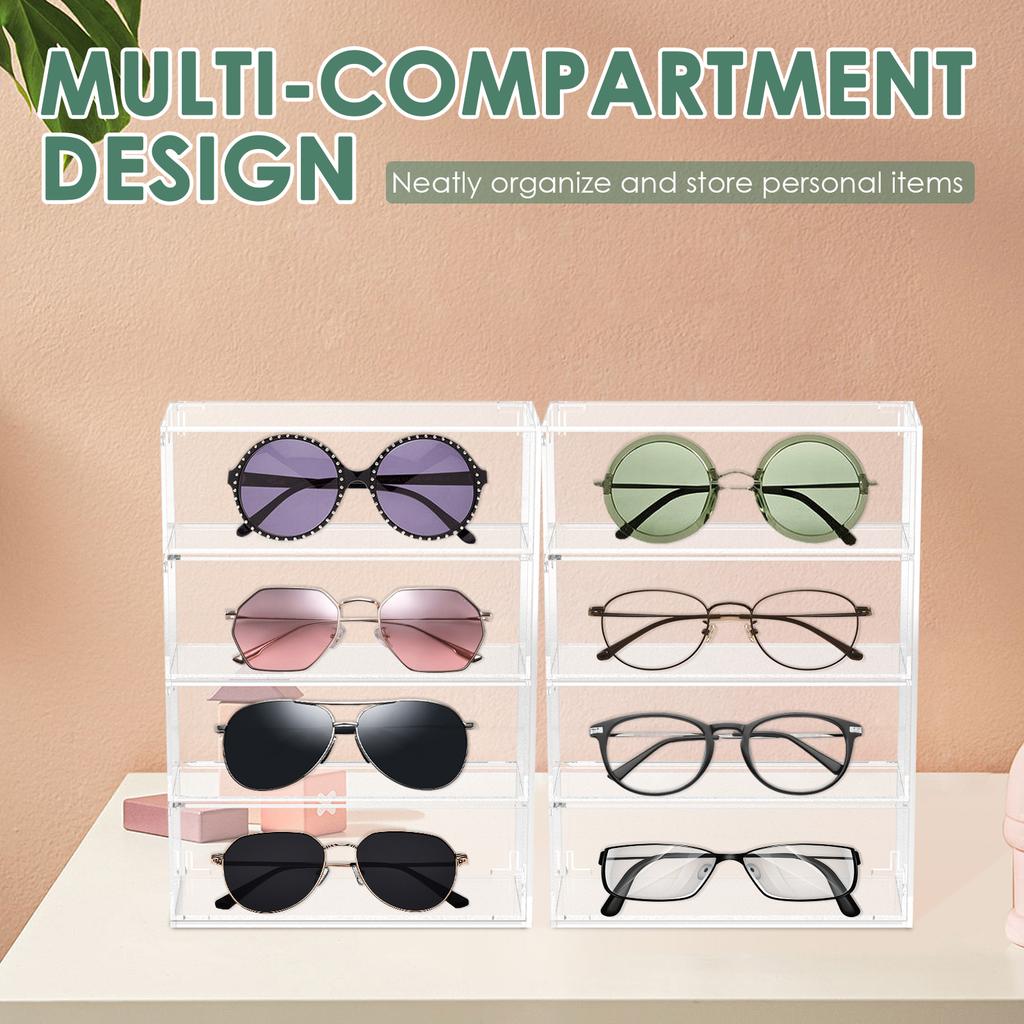 1/2Pcs 4 Tier Acrylic Glasses Organizer Display Box Transparent Stackable Women's Glasses Watch Jewelry Storage Box With Drawer