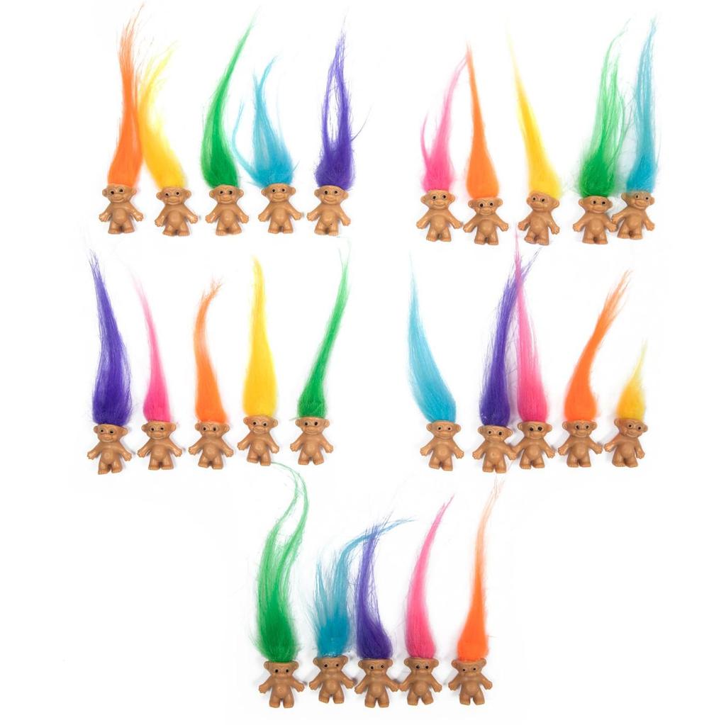 10 PCS Long-haired Lucky Mini Troll Dolls, Assorted Hair Colors, 0.78" Bodies, 2" Hair. Cake Toppers, Action Figures, School Project, Arts and Crafts,