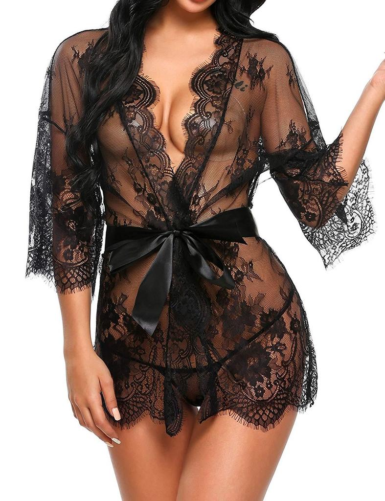Erotic Sex Clothes Sexy Woman Hollow Nightgown Lace Ruffled Robe Babydoll Nightwear Woman Open Crotch Chemise Sleepwear