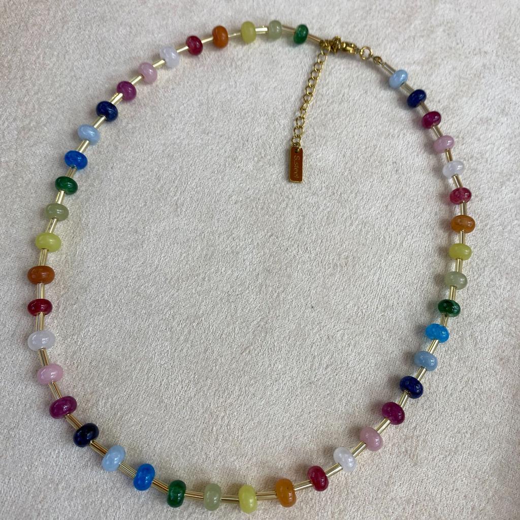 Color Dopamine Natural Stone Beaded Necklace Women'S Niche Design Sense Collarbone Chain High Sense Foreign Gas Accessories