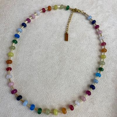 Color Dopamine Natural Stone Beaded Necklace Women'S Niche Design Sense Collarbone Chain High Sense Foreign Gas Accessories