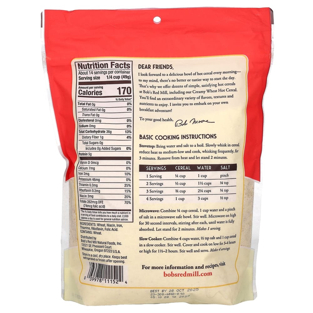 Bob's Red Mill Creamy Wheat Hot Cereal 680g (24oz)