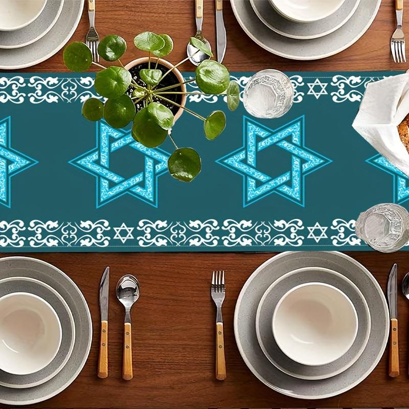 Hanukkah Menorah Linen Table Runner Holiday Party Decor Israel Star of David Table Runners Washable Kitchen Dining Table Decor