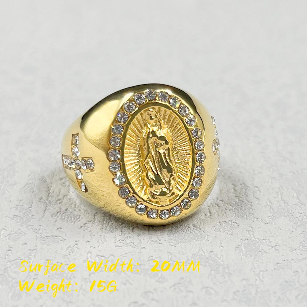 Золотой цветной Христианский / Католический Кольцо 316L Нержавеющая Сталь с стразами Крест женский Мужской Католический Дева Мария 7