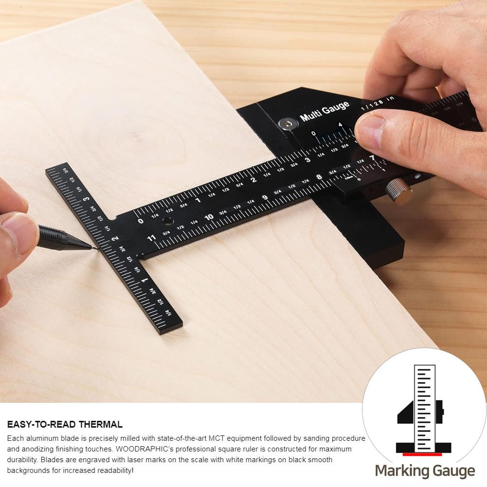 Multi Marking Measuring Gauge Carpenter Mark T-Ruler Aluminum Alloy Removable Limit Gauge Woodworking Scriber DIY Carpentry Tool