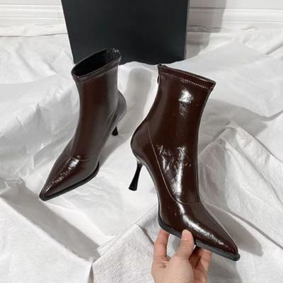 Móda Jeseň Zima Móda Tenký Podpätok Úzky Členkový Čižma Dámske Topánky so Špicatou Špičkou na Zips Moderné Krátke Členkové Čižmy Zapatos De Mujer