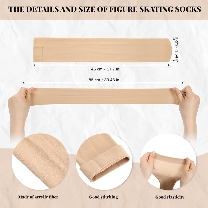 Toulite Ice Figure Skating Socks, 12 Pairs, Girls, Women's, Kids, Nude, One Size