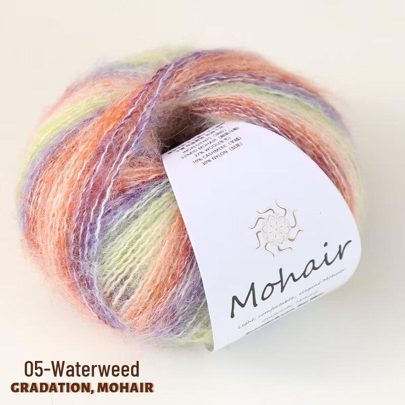 Colorful Gradient Hand-Dyed Mohair Yarn Ball 25g for Sweaters, Scarves, Knitting, and Crochet Projects
