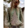 Maglione da donna a girocollo largo con stampa natalizia, maglione casual alla moda