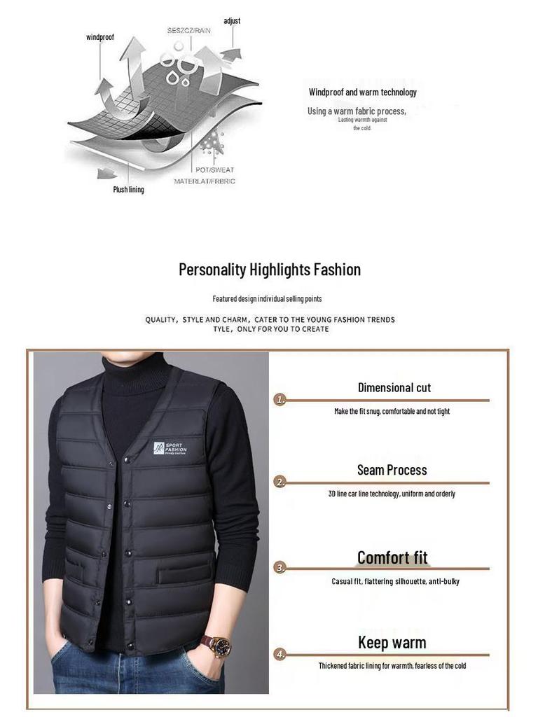 Men's Full Cotton Short Vest - Autumn/Winter Warm, Loose Fit, Plus Size, Casual Dad Style Gilet