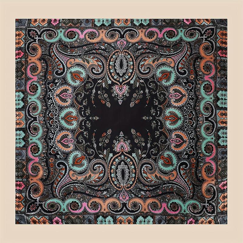 New 90*90cm Retro Brand Women Silk Scarf Bandanna Fashion Bohemian Pattern Square Hijab Lady Wrap Headband Foulard Muffler