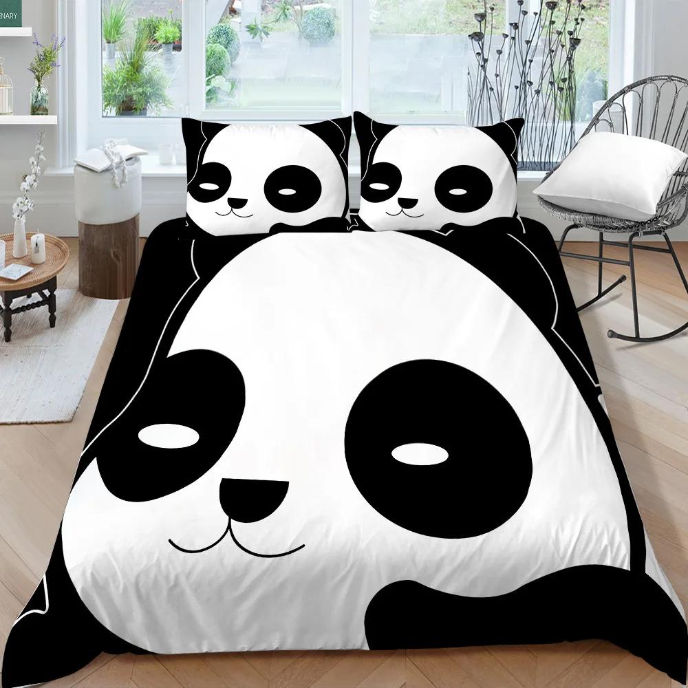 Panda Bedding Set For Boys Girls Cute Cartoon Giant Panda Duvet Cover Set King/Queen Size Yellow Soft Polyester Quilt Cover