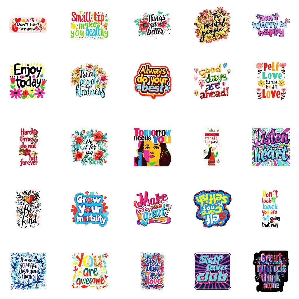 50 English Sunshine, High Emotional Value, Inspirational Classical Quotations PP Waterproof Stickers Notepad Handbook Stickers