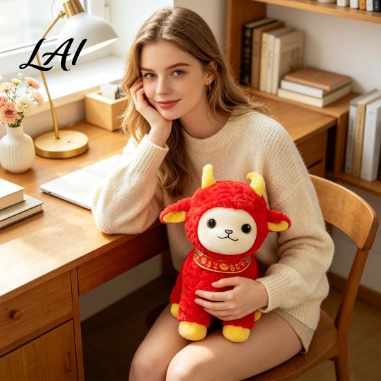 New Year Home Decor Items Chinese Mascot 2027 Plush Zodiac Sheep Lunar Red Stuffed Festive Mascot Doll Toy for Car