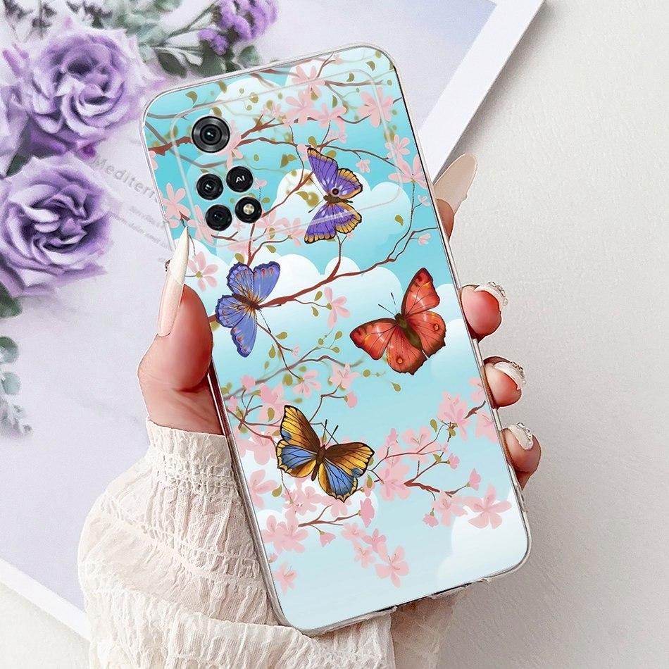 For Xiaomi Poco M4 Pro Elegant Floral Butterfly Phone Case For Xiaomi Poco M4 5G PocoM4 Pro 5G 4G Soft Silicone TPU Cases