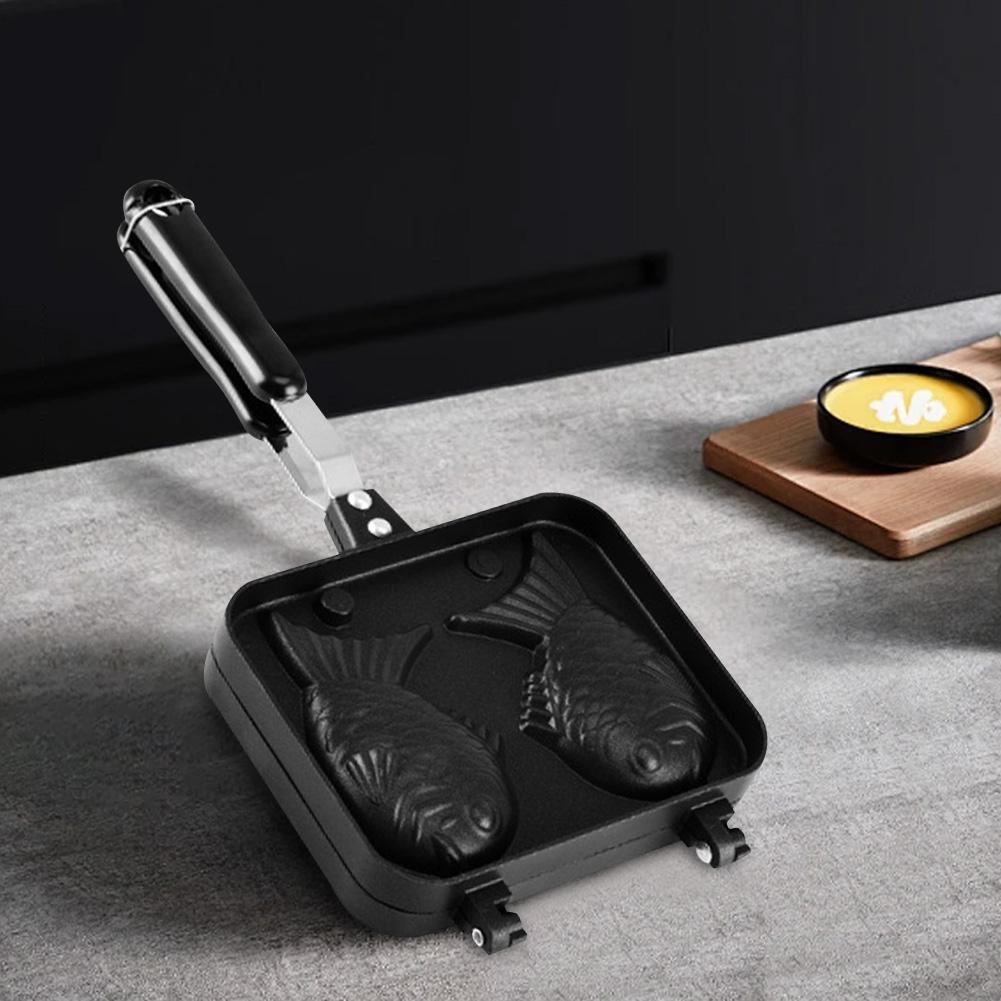 Double Fish Shaped Taiyaki Dessert Waffle Cake Maker Pan Non Stick Fry Pan Waffle Molds Aluminum Alloy Taiyaki Double Baking Pan