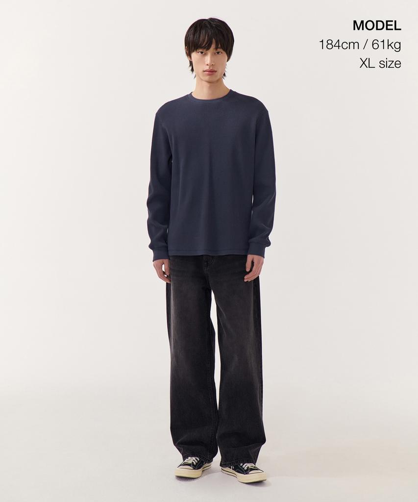 MUSINSA STANDARD Waffle Basic Crew Neck Long Sleeve T-Shirt [Navy]