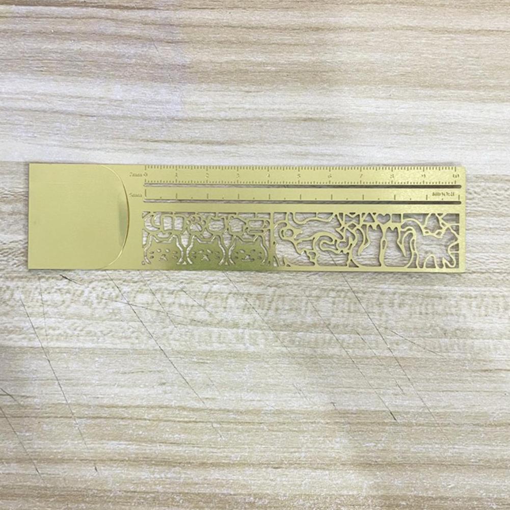 Kawaii Cat Ruler Hollow Metal Bookmark Ruler Multifunctional Ruler for Painting Drawing Diary Hand Account Tool Cute Gift