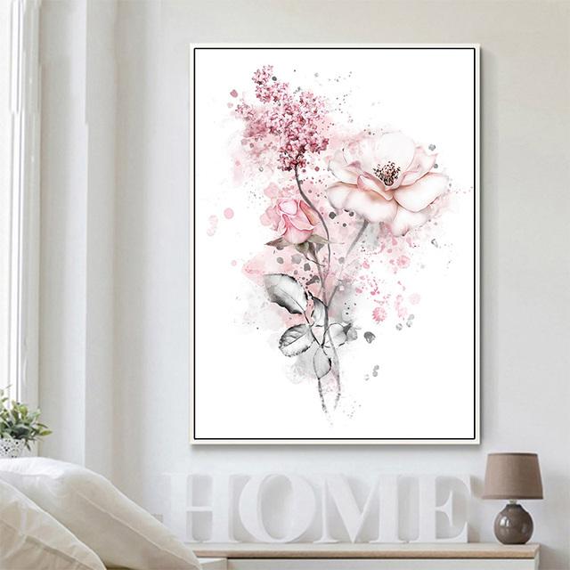 Pink Flower Wall Art, Oil Painting, Home Decoration Posters and Prints, Modern Nordic Pictures, Living Room Murals