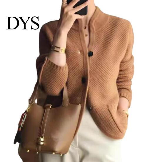 Soft Women Jacket Lady Winter Coat Knitted Thickened Single-breasted Solid Color Pockets Stand Collar Warm Button Decor Cardigan Daily Wear