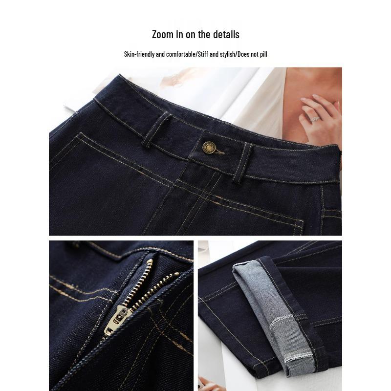 Dámské vintage modré široké džínové kalhoty - Jaro a Podzim 2025 styl po zem