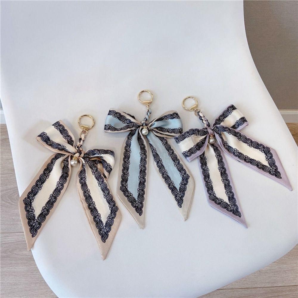 Flower Scarf Bow Keychain Pearl Bag Accessories Headset Pendant Bowknot Bag Pendant  Girl