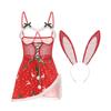Velvet Bow Cutout Lingerie Set: Plush Patchwork Christmas Uniform for Women