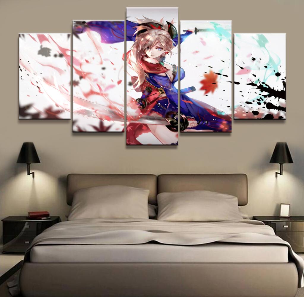 5 Panel Musashi Girl Two Blade Flow Animation Canvas Printed Painting For Living Room Wall Decor HD Picture Artworks Poster No Frame