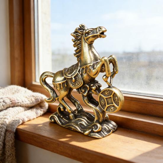Мініатюрна статуетка щасливого коня з латуні з монетою, символ Китайського Нового року, Фен-шуй, талісман-кінь, прикраса, вінтажна мідна скульптура тварини за гороскопом для багатства, удачі