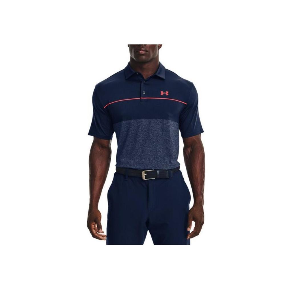 Under Armour Color Block Brand Logo Printed Golf Polo Shirt Men Polo Shirts Navy 1327037-473