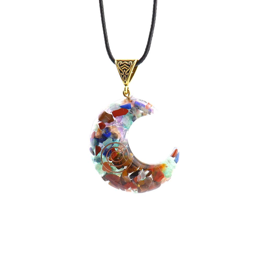 Seven-Color Gravel Necklace with Resin Encapsulated Natural Stone Pendant - Style N756