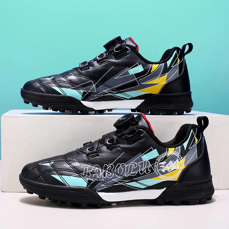 Children's football shoes Boys' primary school students game training shoes Artificial grass sneakers Rotating buckle Lace-free football shoes