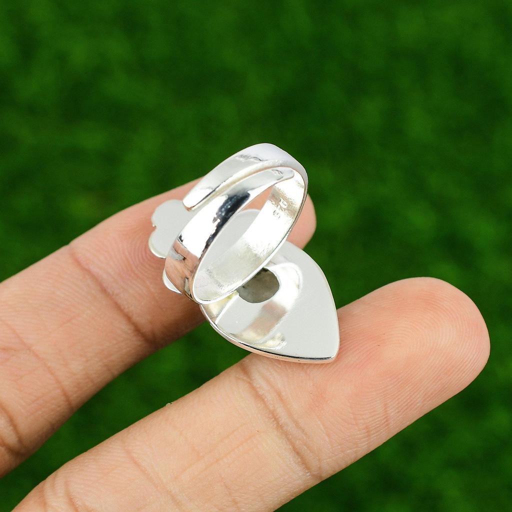 Natural Rainbow Moonstone Promise Flower Adjustable Ring 925 Silver For Women
