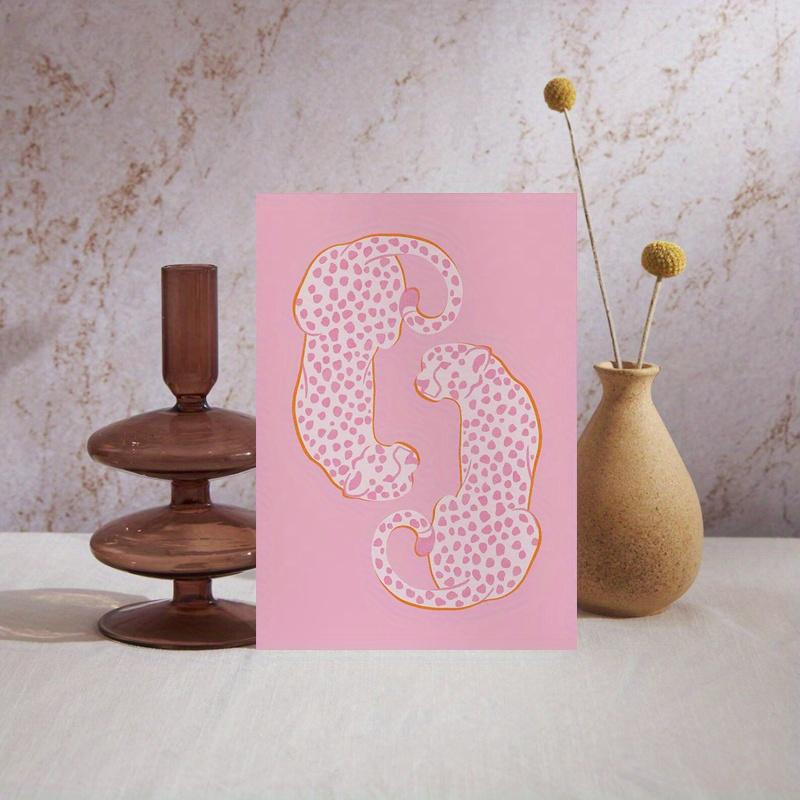Framed - Cheetah Animal Printed Pink Canvas Wall Art Poster Full of Vitality Decorative Mural Poster Including Hanging Hardware