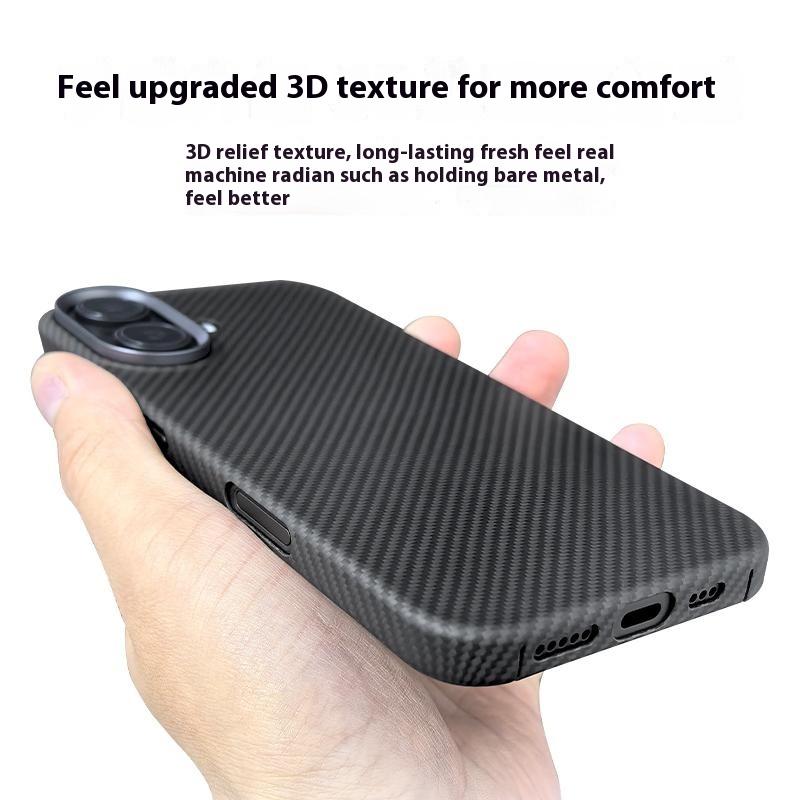 For iPhone 16 Plus Case 600D Fine Texture Aramid Fiber Phone Cover with Metal Lens Frame