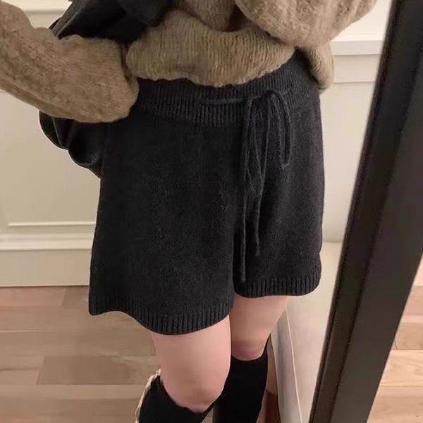 

Grey High-Waisted Knit Wide-Leg Shorts – Women s Autumn/Winter Casual Elastic Waist A-Line Silhouette Fits 80-145 jin чёрный