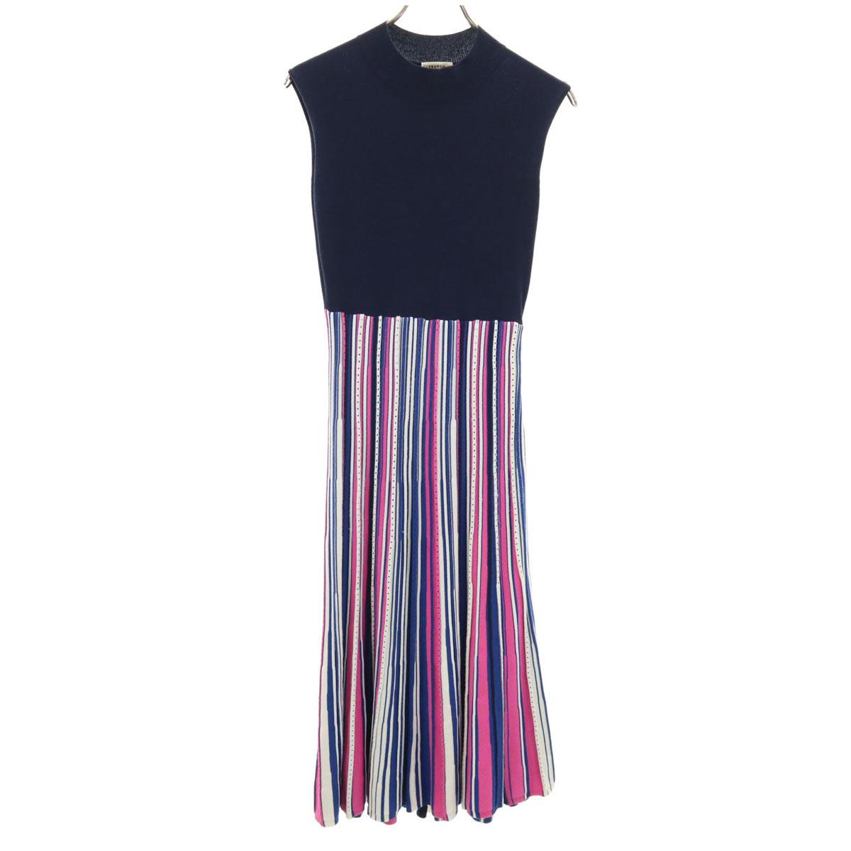 

FRAY I.D сделано в Японии Многоскладчатый узор Без рукавов Платье-миди Темно-синий Женский Б/у