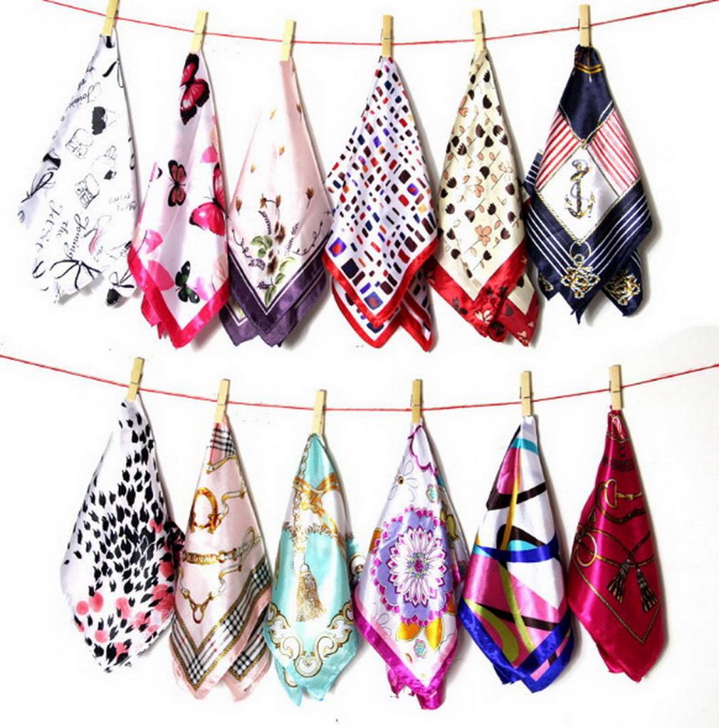 50x50cm Floral Print Satin Silk Scarf 100% Polyester Multifunctional Square Neck Scarves for Women