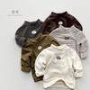 Kids Unisex Fleece Lined Warm Striped Printed Long Sleeve Winter Base Top
