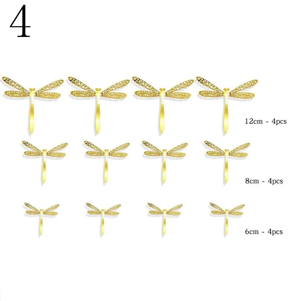 12PCS 3D Imitation Dragonfly Wall Sticker Wedding Party Decoration PVC Metal Texture Gold Silver Butterfly Wall Stickers