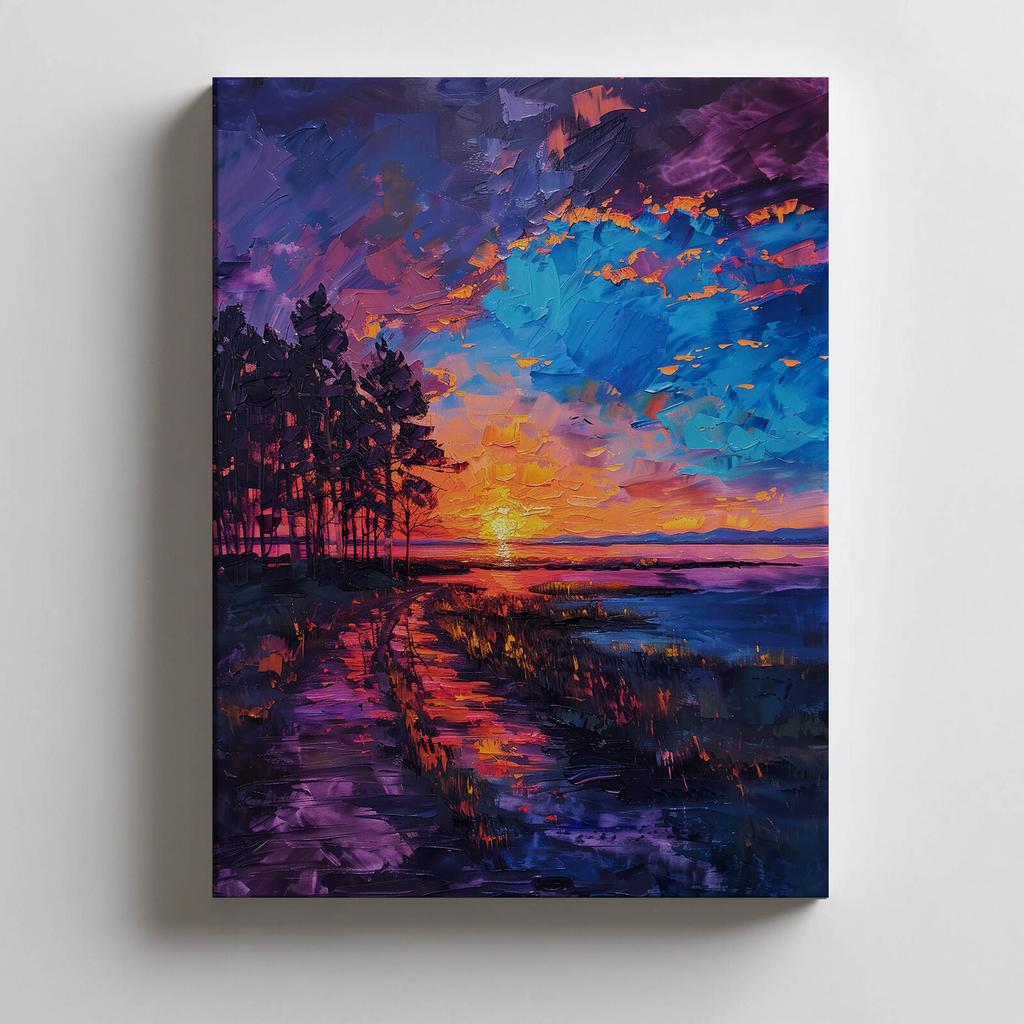 Zachodzące Słońce W Błogim Spokoju Zachodzące Słońce W Błogim Spokoju, 70X100 Cm, Rama Drewniana Ciemny Brąz, Papier Matowy 230 Gsm