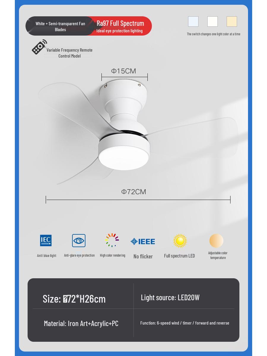 Mid-Century Style Silent Ceiling Fan Light - Eye-Protecting Minimalist Design for Bedroom, Study, or Restaurant.