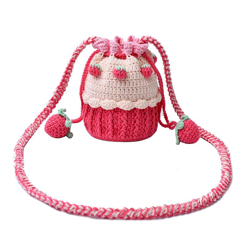 Knitted Wool Mini Bucket Bag With Phone Pocket For Daily Casual Use