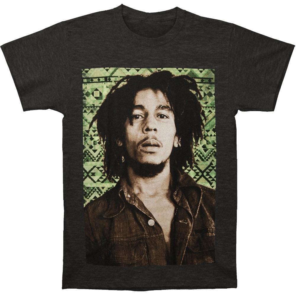 Men s Bob Marley Green Aztec T-shirt XX-Large Charcoal Heather S