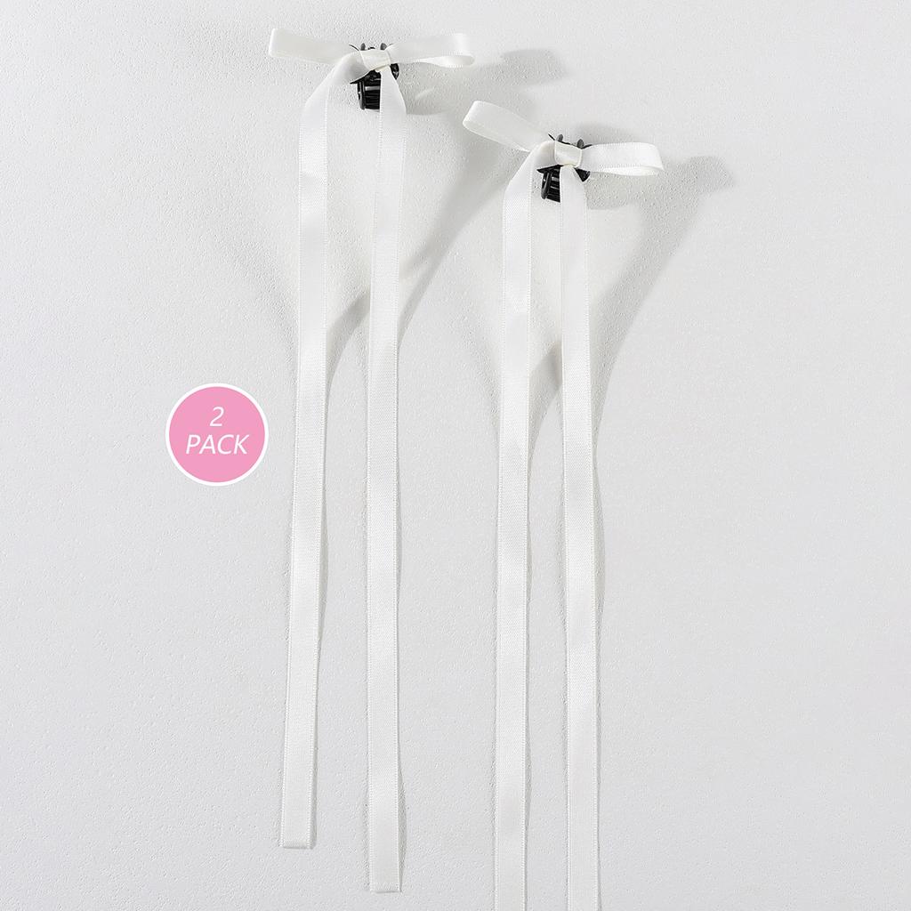 2Pcs Y2K Long Bow Hair Clip Women Girls Ribbon Bow Shark Clip Cute Korean Long Tassel Ribbon Hairpin Girls Hair Accessories