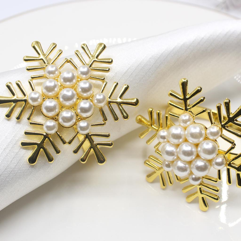 Snowflake Napkin Buckle Pearl Napkin Ring Christmas Metal Napkin Rings Restaurant Bar Kitchen Table Napkin Accessories