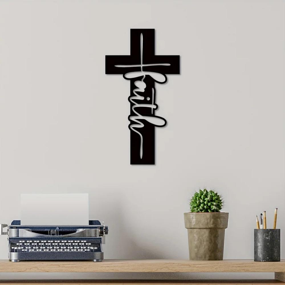 1pc Exquisite Faith Cross Metal Wall Art - Ideal Religious Gift for Christian Home Decor